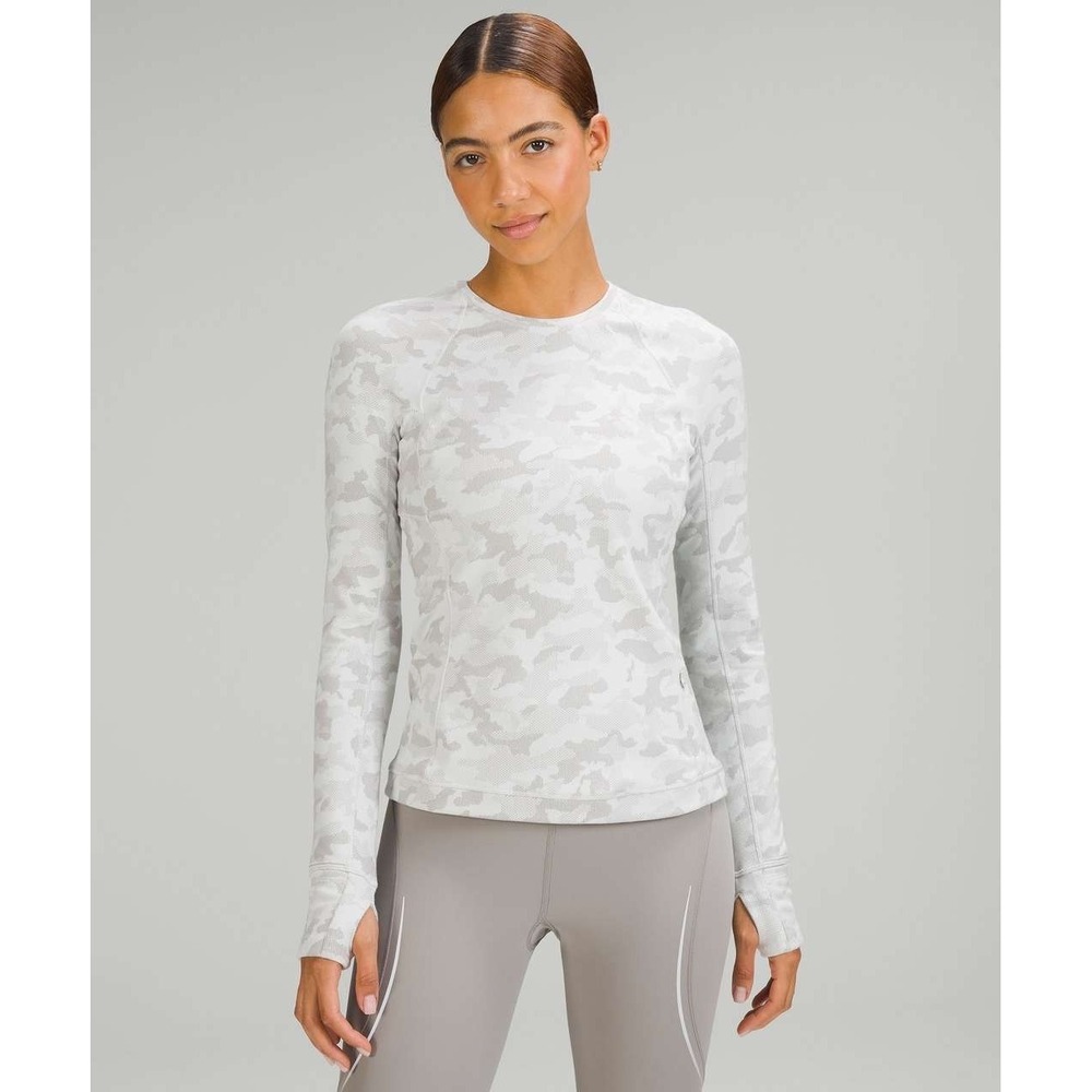 Lululemon Its Rulu Shirt Women's 6 Vapor Gull Grey Camo Jacquard Long Sleeve Run